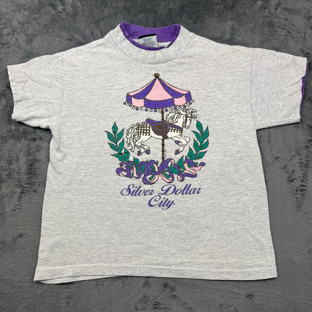 Signal Sports Silver Dollar City T Shirt Kids Large Vintage Carousel Horse Gray